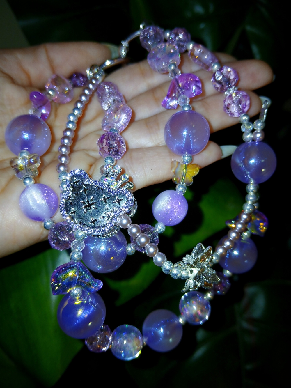 Purple Beaded Charm With Princess Mouse Pendant For Phone Or Purse